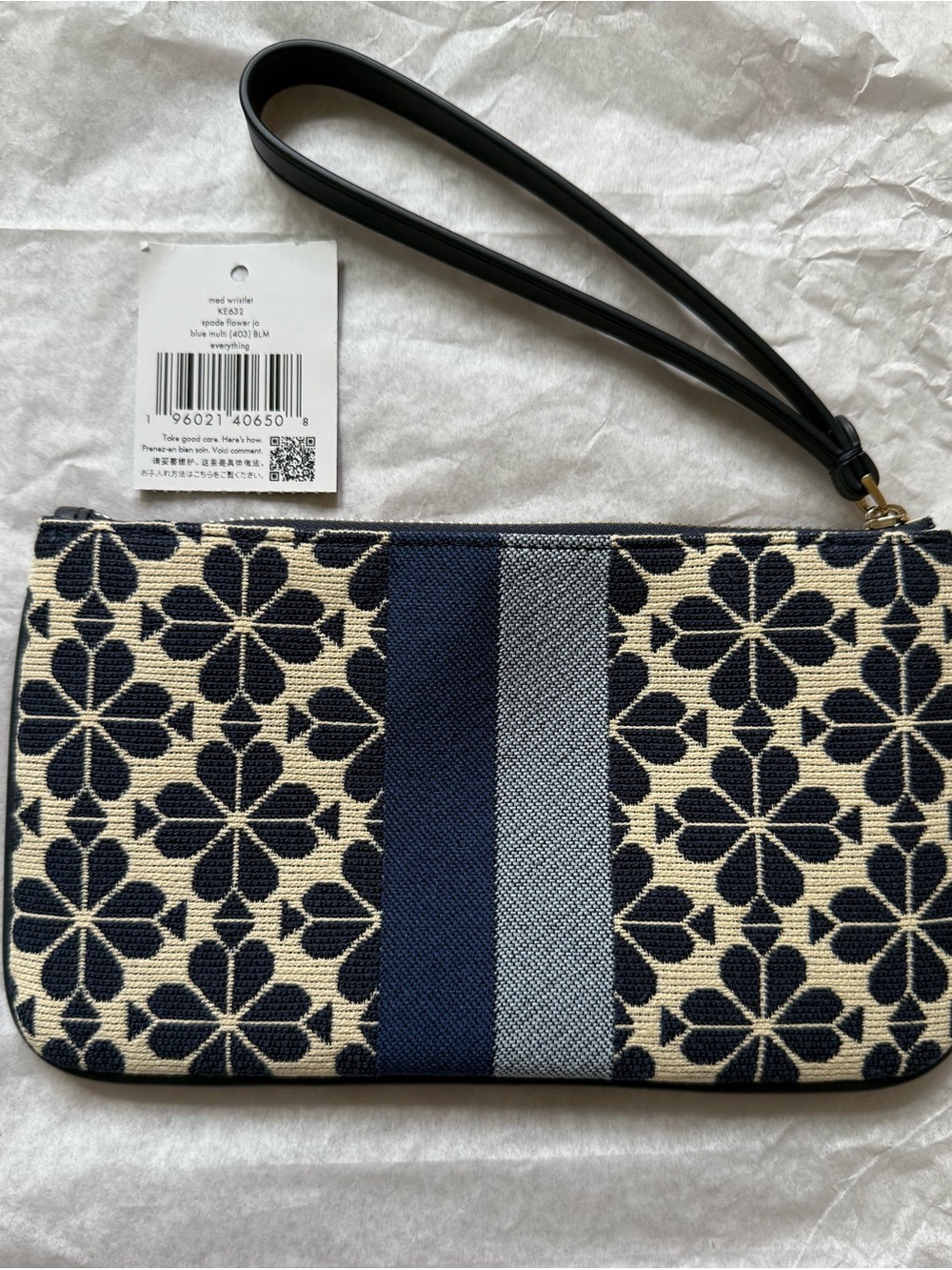kate spade Navy and Cream Floral Stripe Wristlet